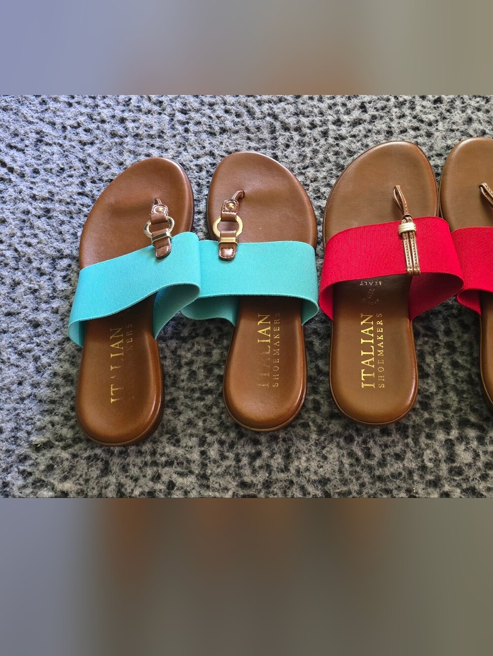 2 pairs of Italian Shoemakers Women's Turquoise and Red Slide Sandals